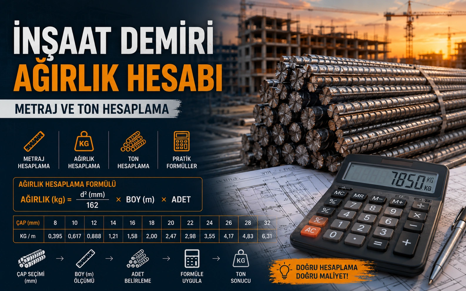 İnşaat Demiri Ağırlık Hesabı: Metraj ve Ton Hesaplama